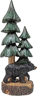 BestGiftEver Rustic Bear with Pine Tree Tabletop Figurine - Woodland Forest Cabin Lodge Décor - Standing Resin Bear Statue for Mountain Home Decoration