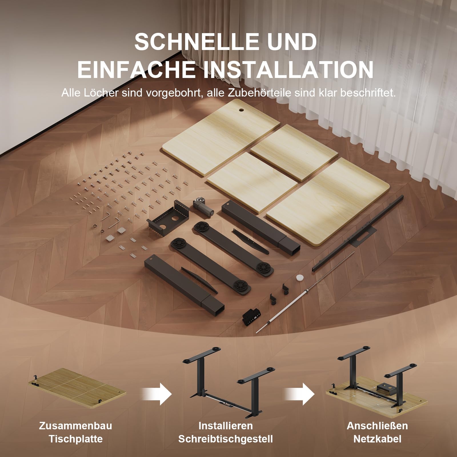 Jummico Höhenverstellbarer Schreibtisch 180×80 cm mit Kabelwanne & USB-A – Bild 9