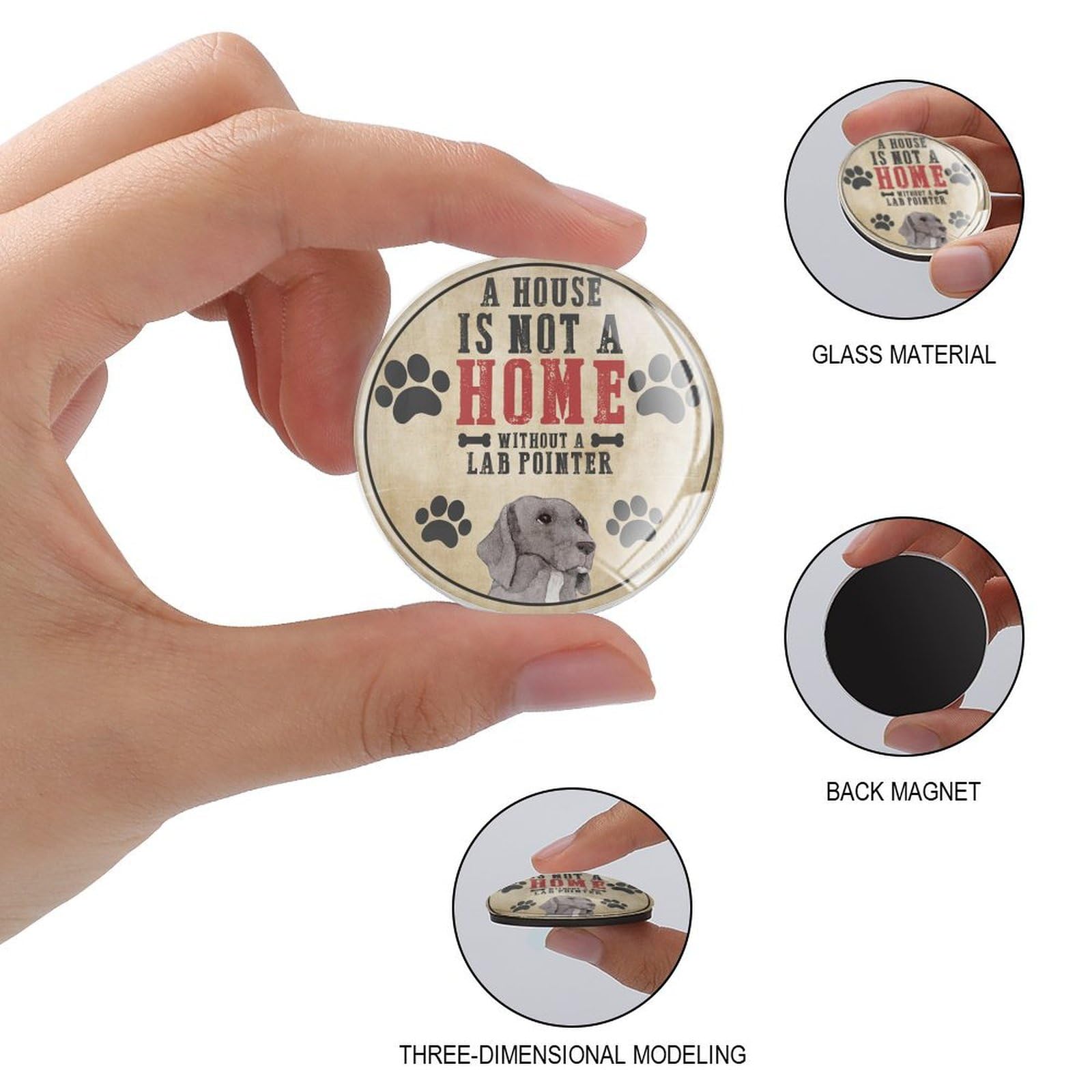 A House Is Not A Home Without Pointer - Imanes de cristal para nevera, bonitos imanes redondos para cachorros, diseño de animales, hermosos imanes de pizarra blanca para oficina y 4 piezas