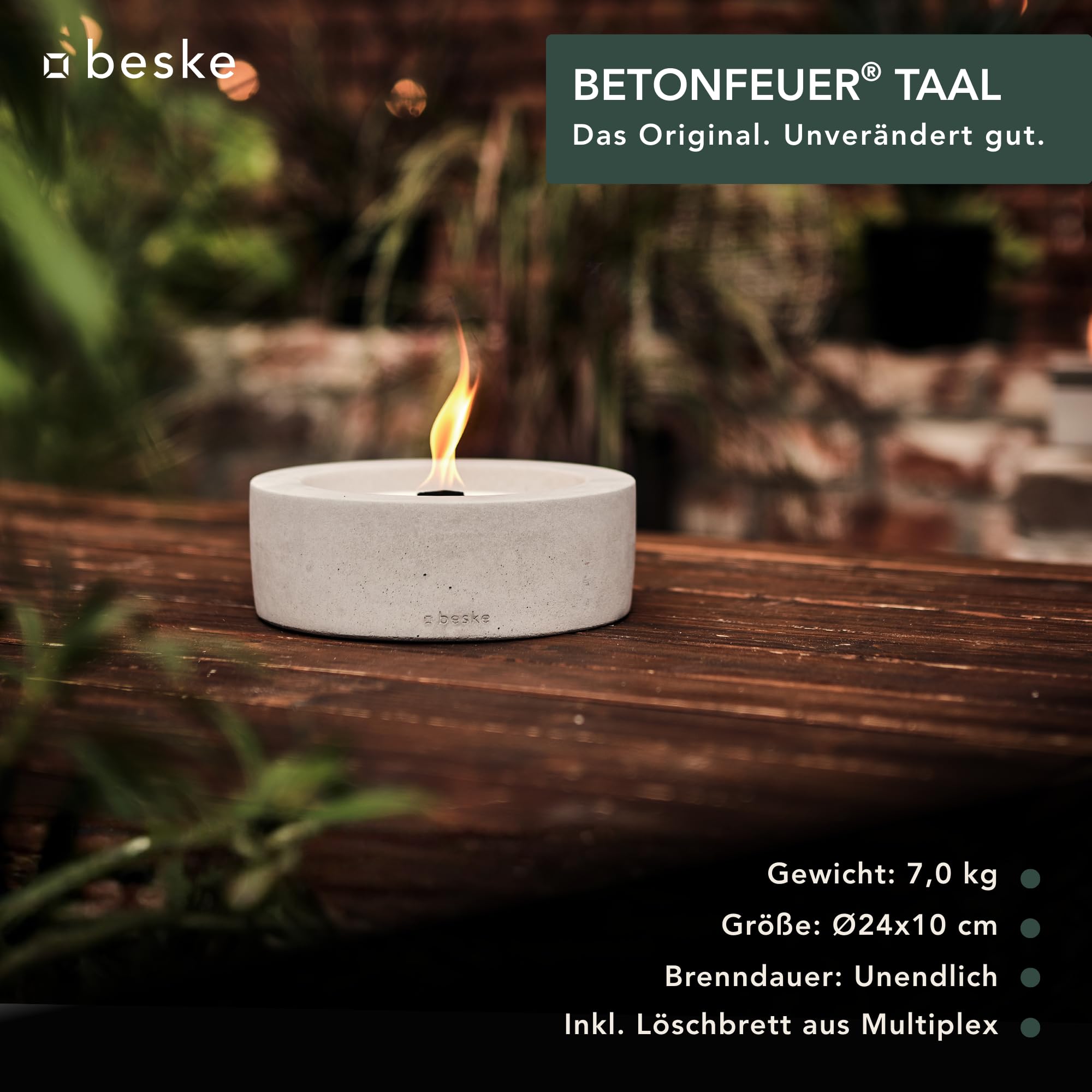 Beske-Manufaktur Tischfeuer Fackel Modell Taal Ø25cm Dauerdocht Wiederbefüllbar