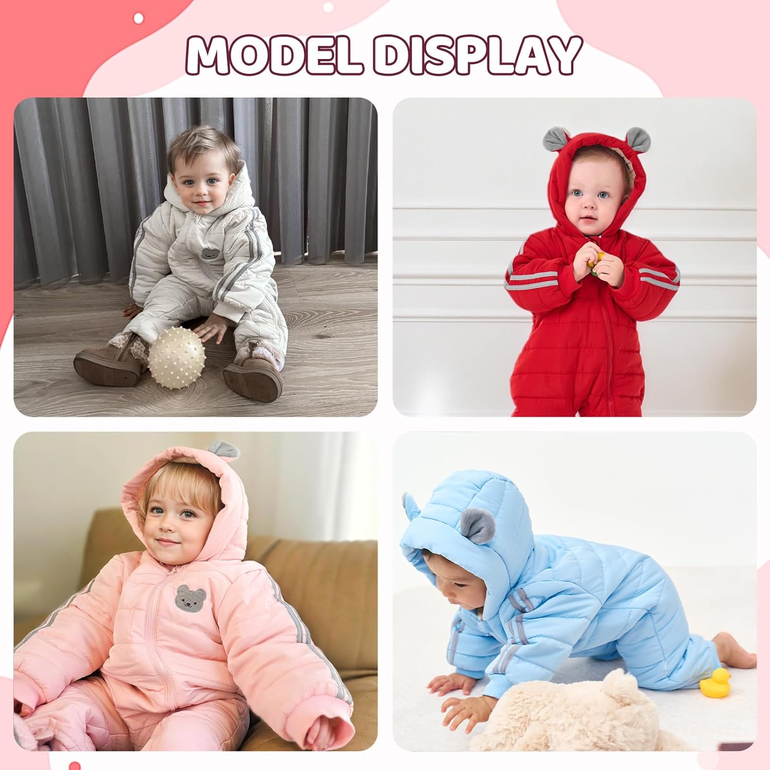 JiAmy Infant Snowsuit Hooded Baby Winter Clothes Newborn Winter Coat Baby Bear Outfit - Image 5