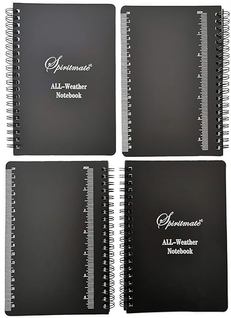 Spiritmate All-Weather Top Spiral Notebooks 3x5inches Hardcover Thick 120G Waterproof Stone Paper, Ruled line and Graph Grid in One Design Note Pads (4Pack Lined Graph Grid-4.72x7.08inch)