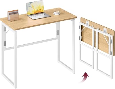 VASAGLE Klapptisch, Kleiner Schreibtisch klappbar, Computertisch, Tischplatte aus einem Stück, abgerundete Ecken, Tisch für Homeoffice, Schlafzimmer, 80 x 40 cm, natureichenfarben LWD151YD01