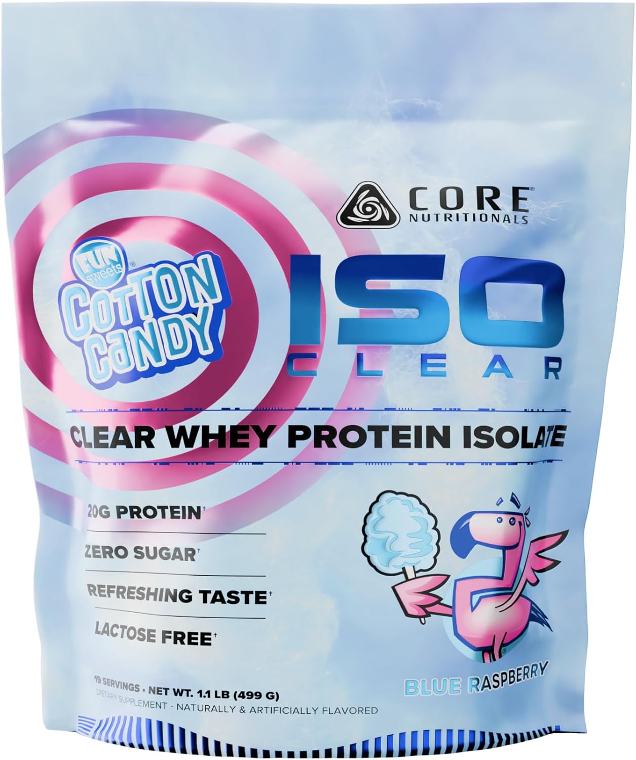 Core Nutritionals Iso Clear Whey Protein Isolate | Low Calorie, Carb, & Fat | Lactose Free & Easy to Digest | 20g Protein, Zero Sugar | 1.1 Pound (Fun Sweets Blue Raspberry)