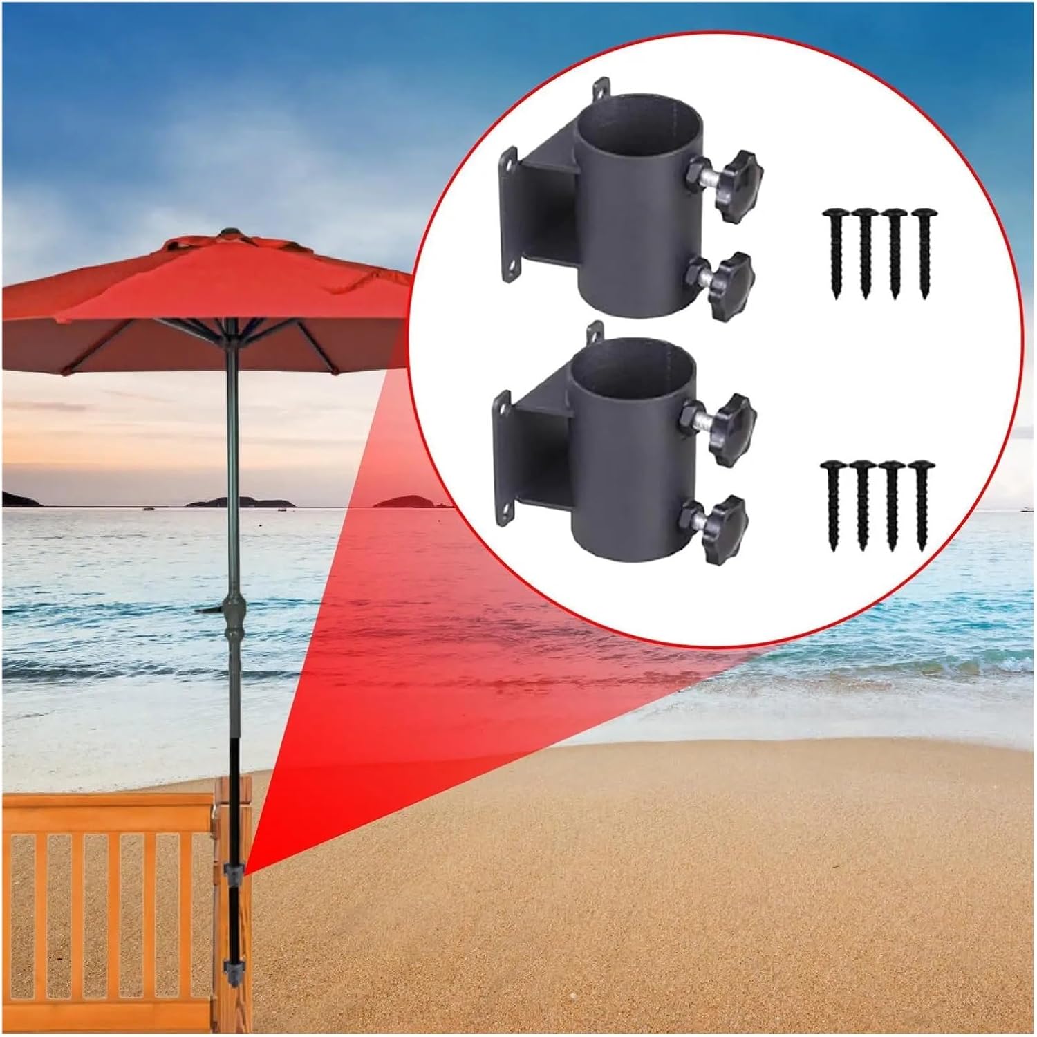2Pcs Deck Umbrella Mount Patio Umbrella Holder with Clamp Easy Installation Stand Garden Bracket Space Saving Adjustable