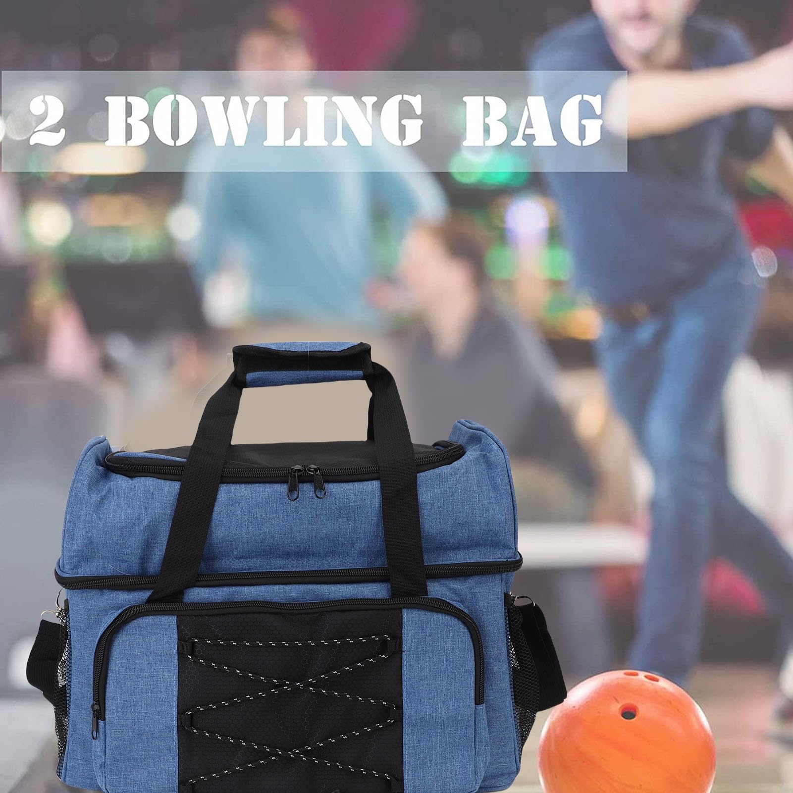 Sac de Boule de Bowling 2 balles, Sac de Bowling à Deux balles avec Support rembourré et bandoulière réglable, Accessoires de Bowling Portables en Nylon pour Chaussures jusqu'à la