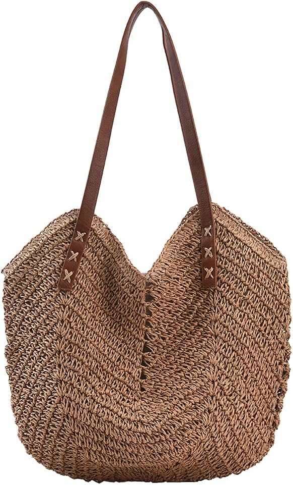 Straw Shoulder Bag For Women, Large Straw Bags Weave Handmade Handle Tote Bag Summer Beach Straw Handbags Bohemian Crossbody Bag