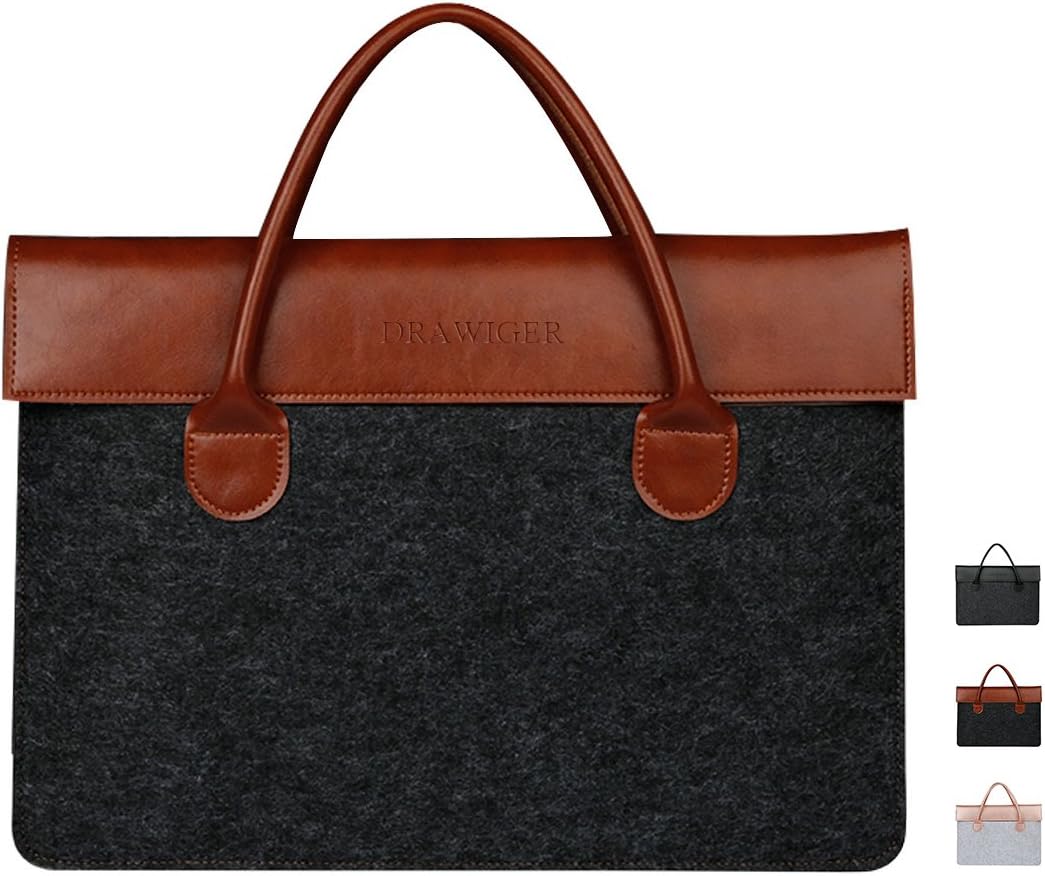 Wool and Leather Laptop Bag Sleeve Briefcase Handbag Case for Men Notebook Computer Ultrabook for 15 Inch Macbook Pro 2015 (15.6 Inch, Brown)