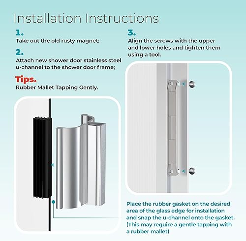 Miniatura 12 de Manija de puerta de ducha cromada brillante de 3-3/4 pulgadas con llave de metal e imán de 3 pulgadas, kit de pestillo magnético para puertas