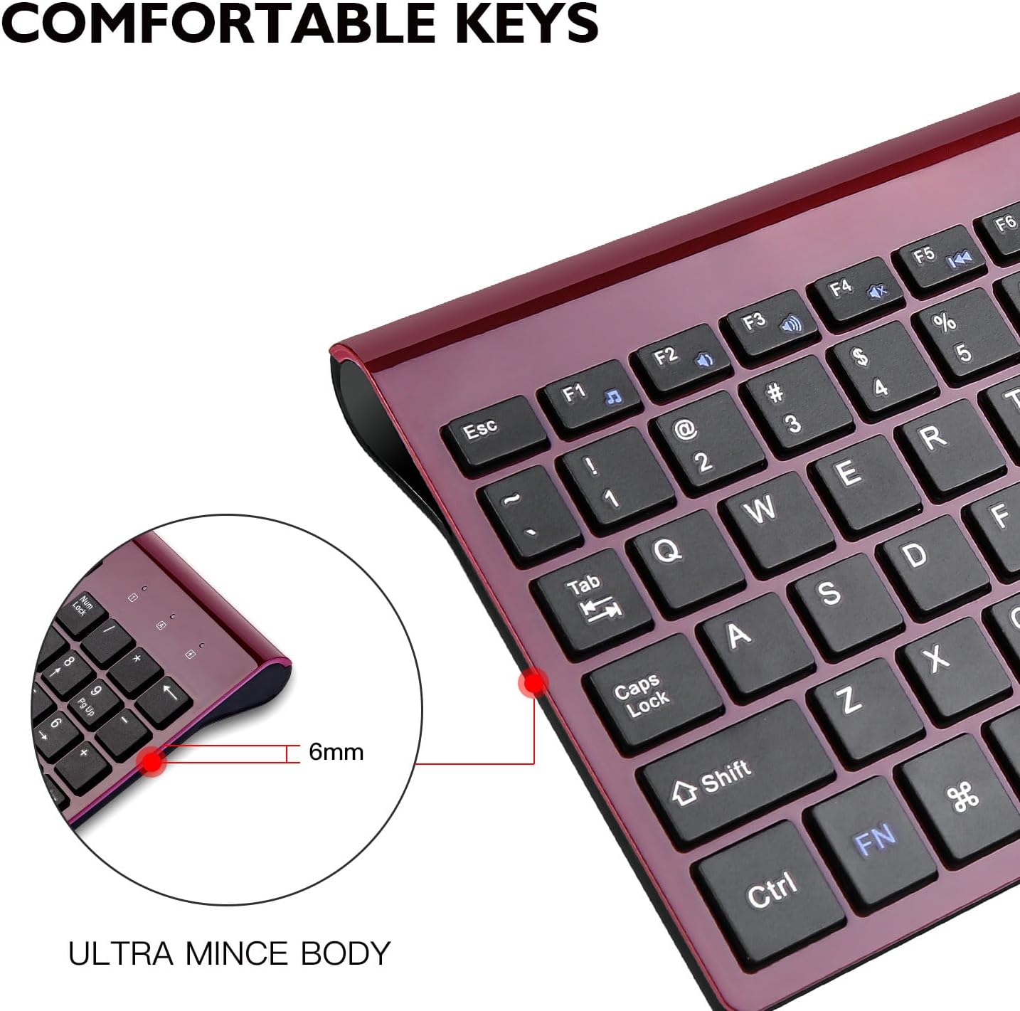 cimetech Wireless Keyboard and Mouse Combo, Compact Silent Ergonomic Scissor Switch Keyboard and Optical Mouse Set, 2.4G Lag-Free Cordless Keyboard Mice for Computer, Mac, Laptop, PC, Windows - Red