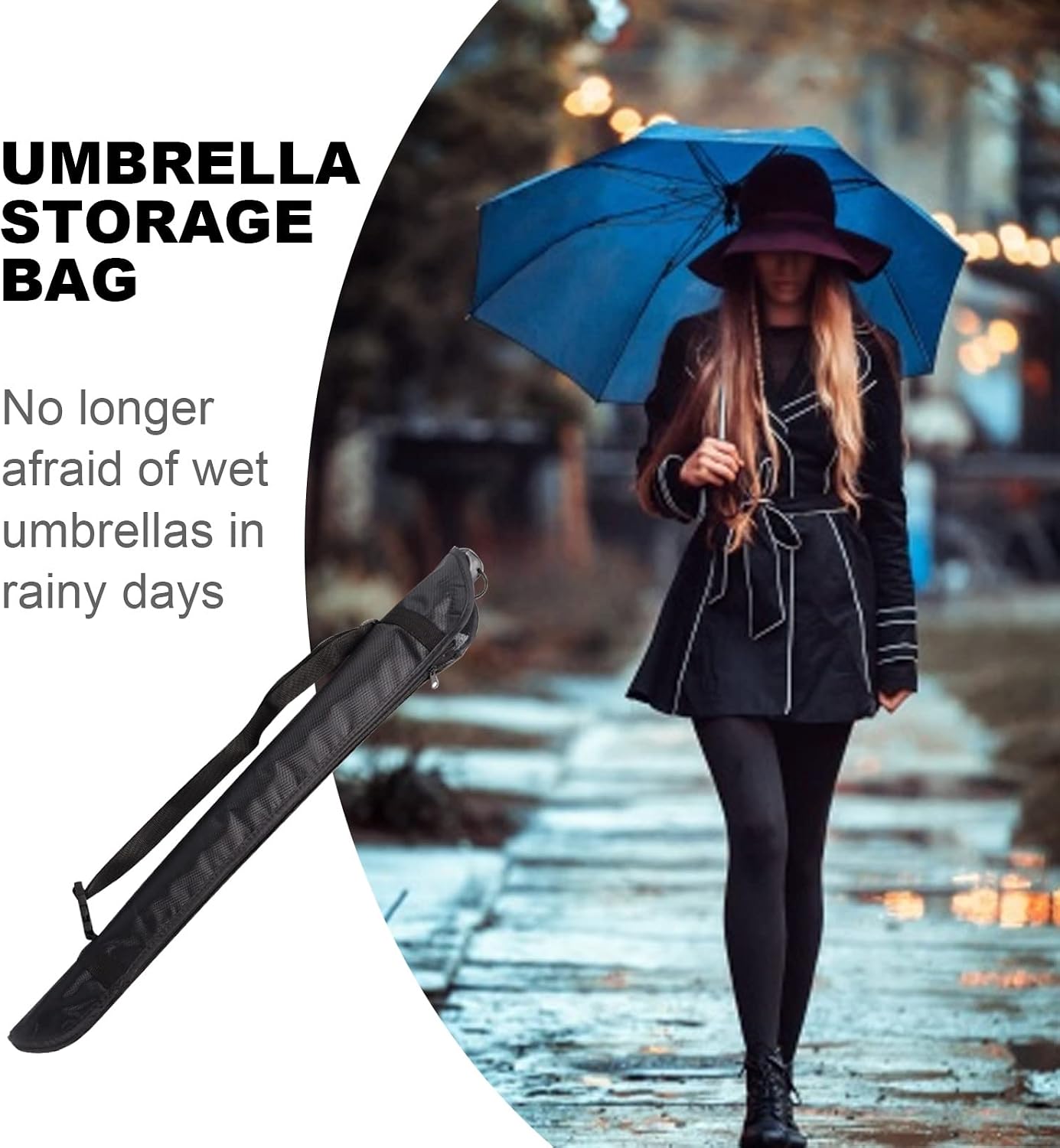 Umbrella Bag with Shoulder Strap Waterproof Anti Dust Reversible Umbrella Cover Carry Case for Storage Travel Home Car, 85CM Black
