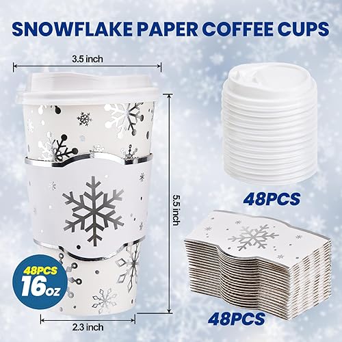 Miniatura 9 de Paquete de 48 tazas de café desechables de otoño de 16 onzas con tapas y fundas de calabaza de otoño para llevar, tazas de café de papel, tazas para