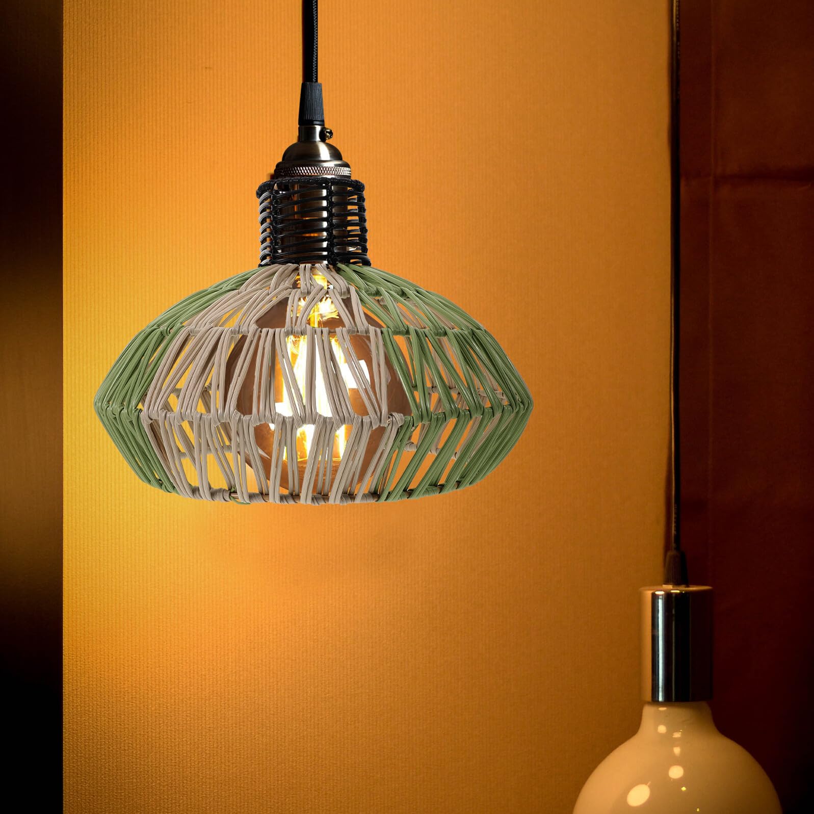Ręcznie Tkany Abażur Do Lampy Wiszącej z Trwałego Plastiku i Metalu Klosz Stylu Rustykalnym i Boho Łatwy Montażu i Czyszczeniu Idealny Do Salonu i Kuchni