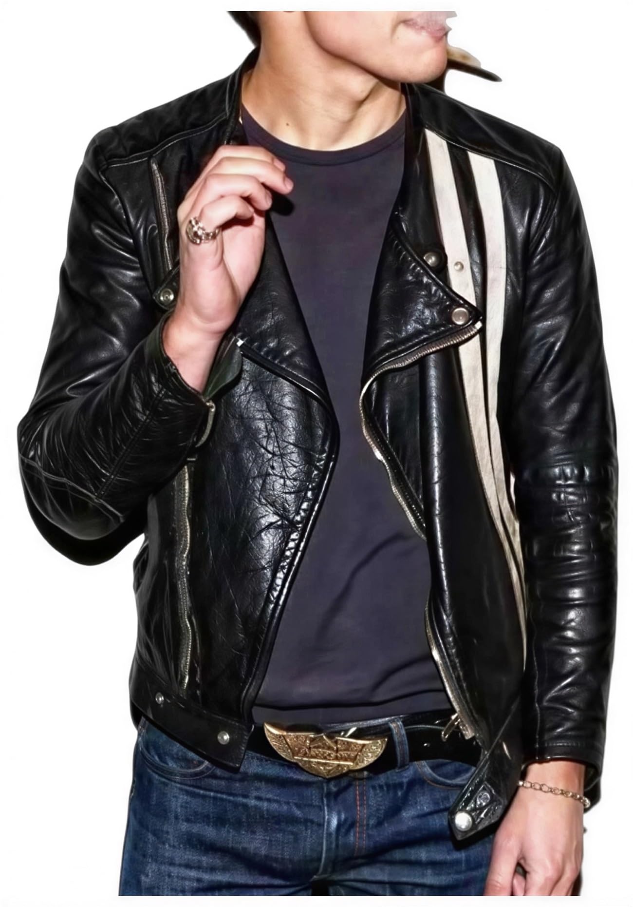 Chaqueta de motociclista de cuero negro para hombre, estilo Brando para concierto, cosplay, ropa de abrigo