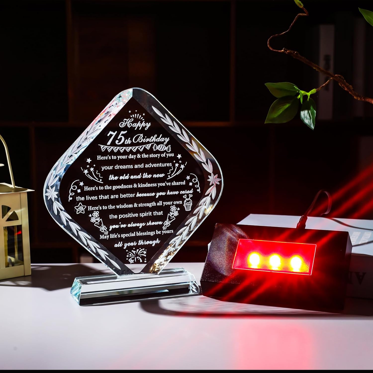YWHL 75th Birthday Gifts for Men Women with Light Base Crystal Happy 75th Birthday Plaque Decorations Best Gift Ideas for 75 Year Old Mom Dad Wife Husband Born in 1950 - Image 5