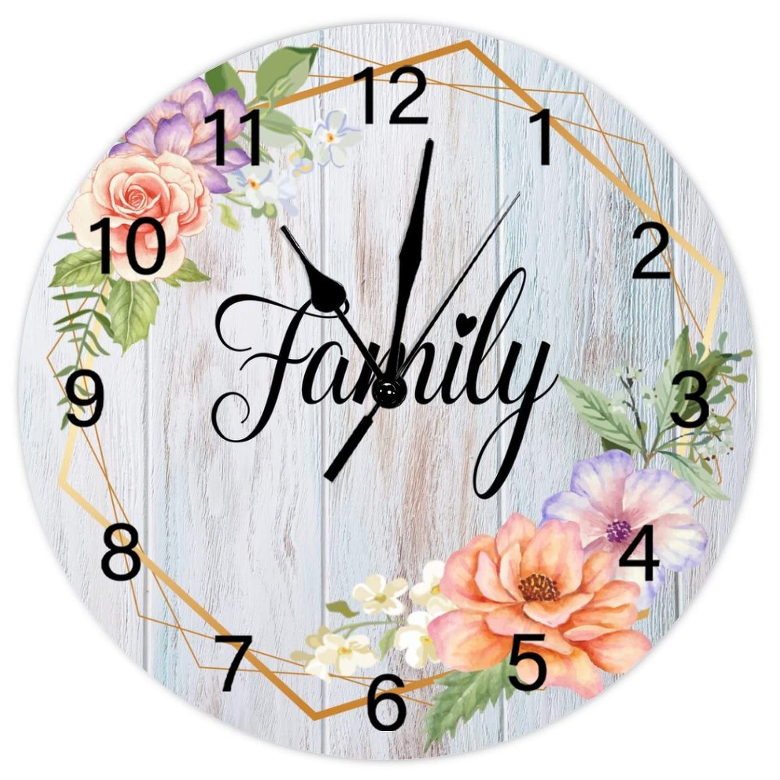 Horloge murale fleurie rustique de 38cm à piles pour la décoration de cuisine