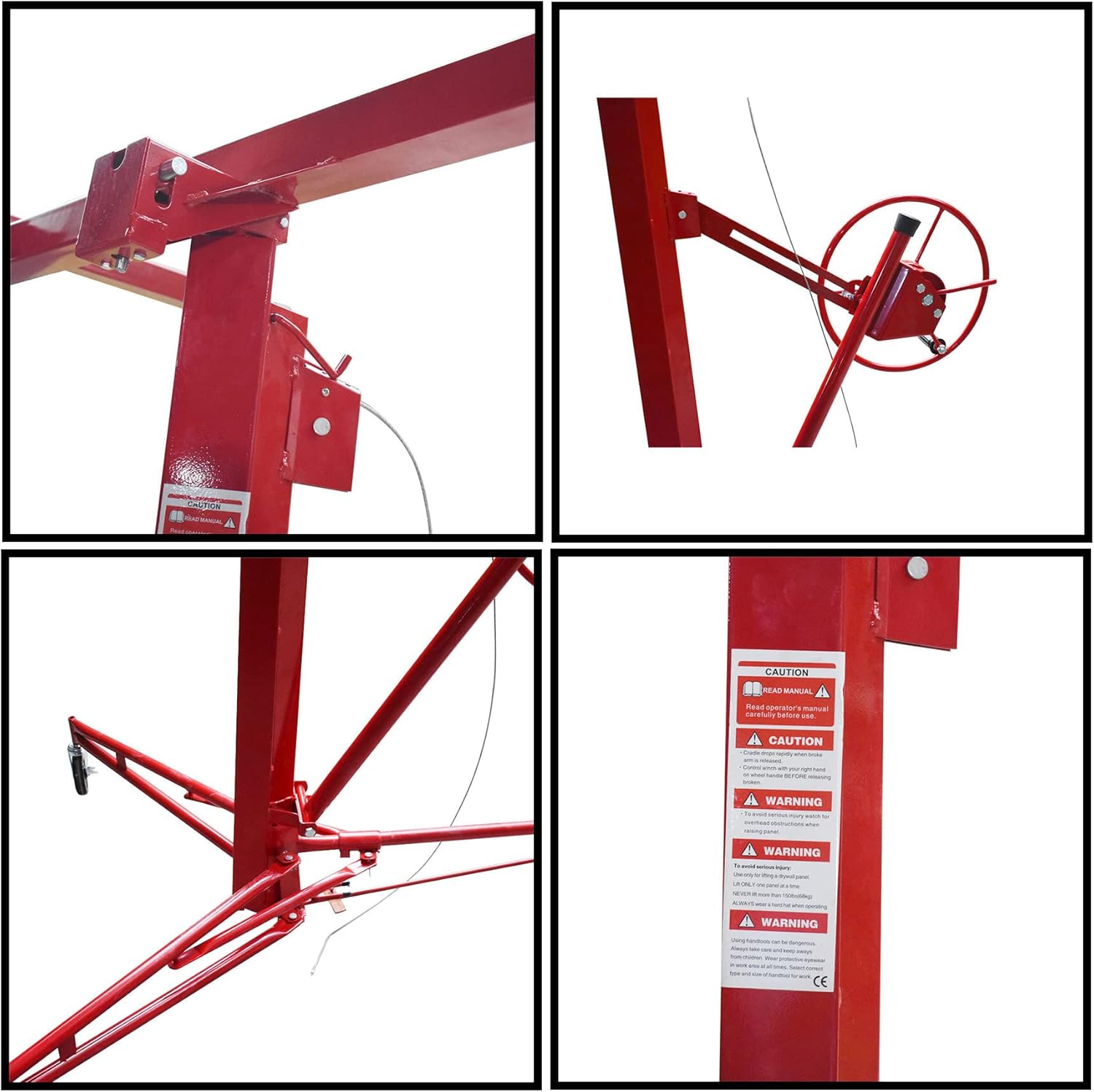 Rolling Panel Lift 16FT Panel Lift Drywall Lift Construction with Lockable Casters Red