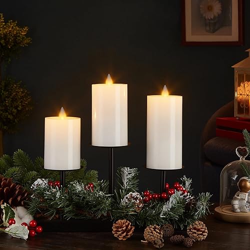 Miniatura 6 de Velas de pilar sin llama parpadeantes con temporizador remoto, velas LED que funcionan con pilas de hasta 400 horas, velas de cera real con llama
