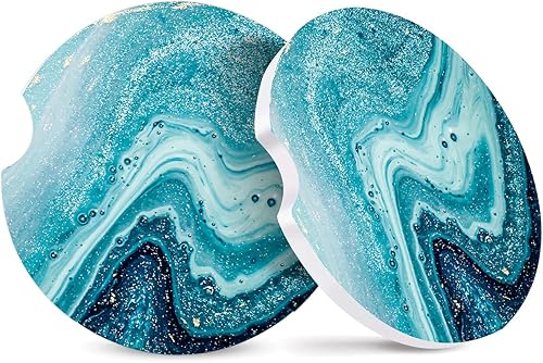 Paquete de 2 posavasos absorbentes para automóvil, hermosos posavasos de cerámica con agarre en la punta de los dedos para una fácil extracción,