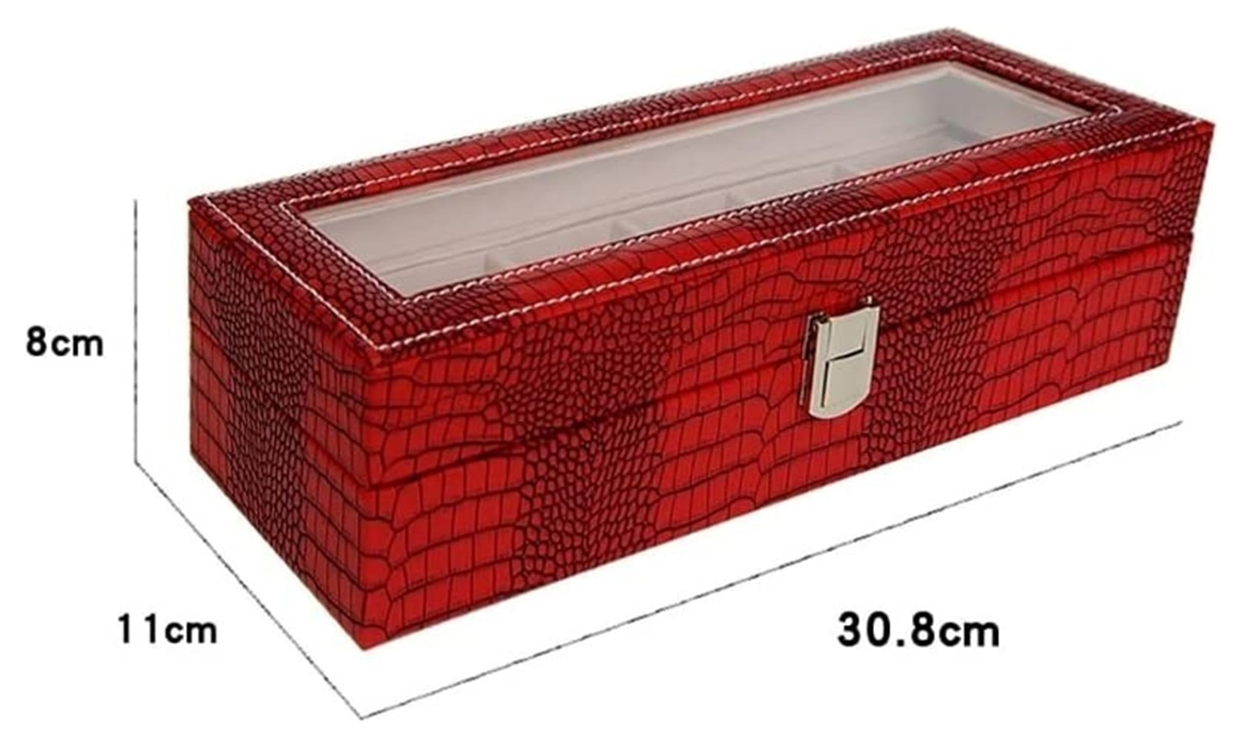Uhrenbox, Uhrenbox, Aufbewahrungskoffer, Leder, Herrenuhr, Organizer, 6 Fächer, mit Glasdeckel, abnehmbare Kissen, Uhrengehäuse (A)