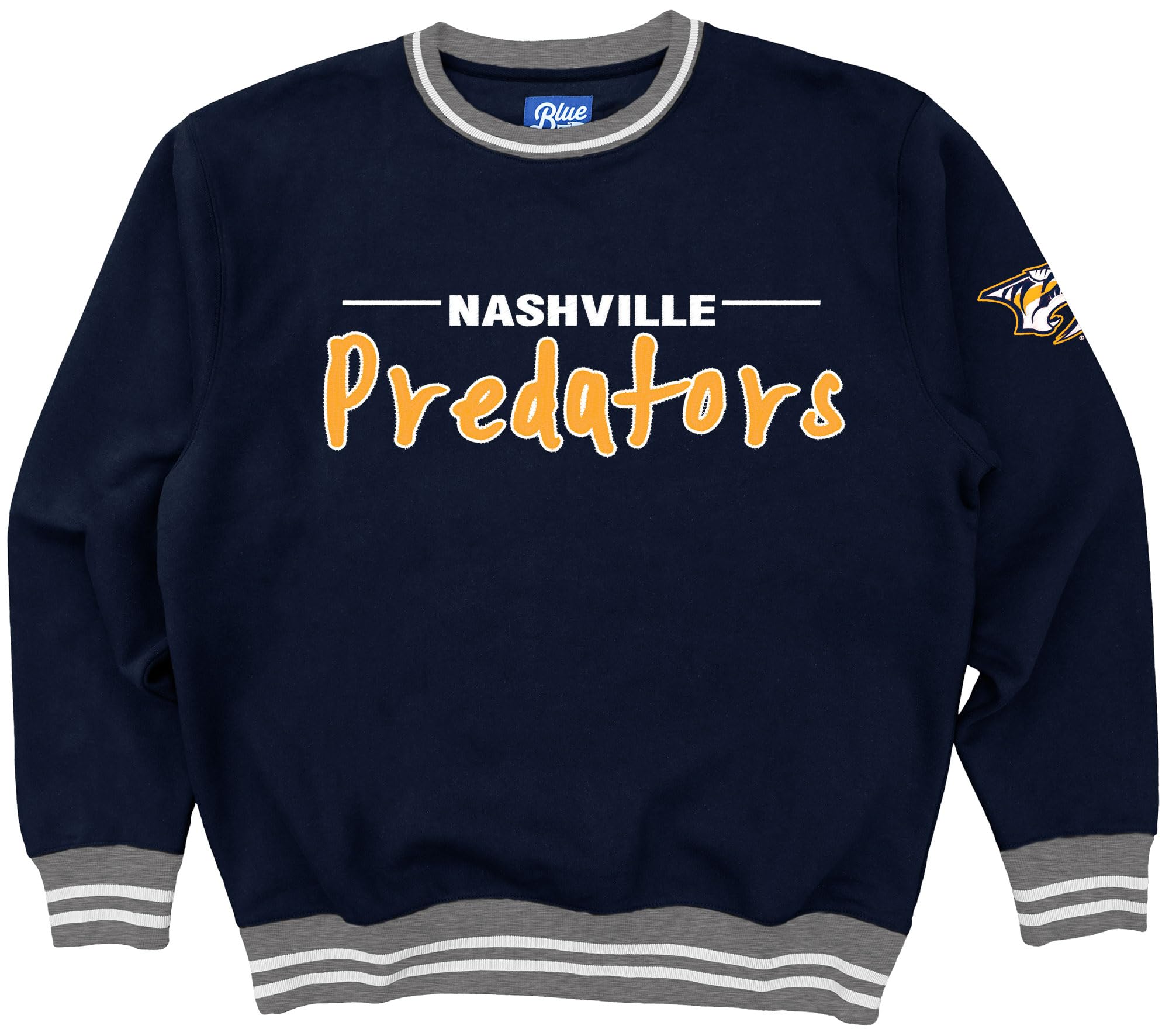 Blue 84 NHL unisex-adult Nhl Officially Licensed Varsity Rib Crewneck Sweatshirt Twill Embroidery