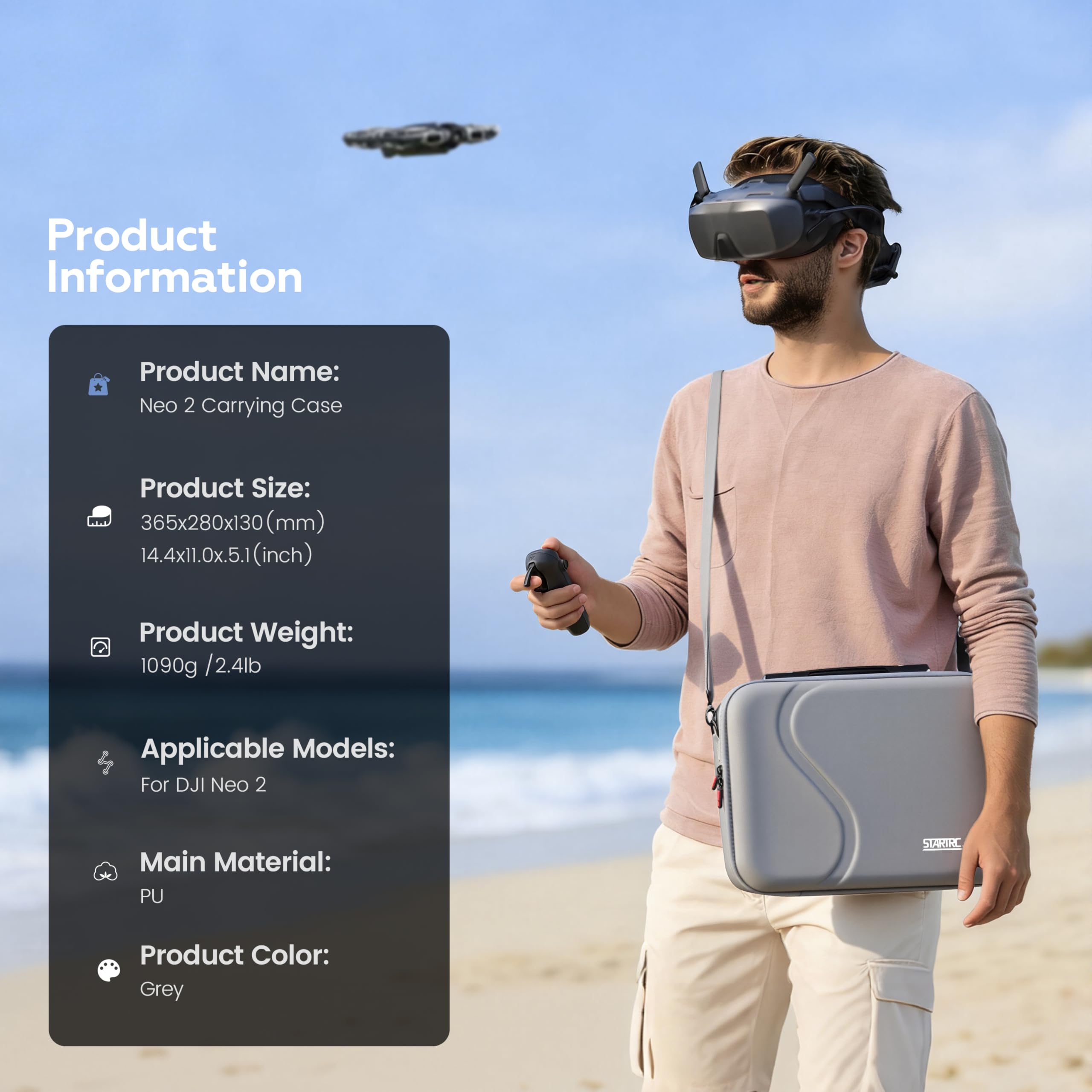 STARTRC Tasche für Neo 2 und Goggles N3 Zubehör, Tragbar PU Tragetasche für DJI Neo 2 Motion Fly More Combo für RC Motion 3, Goggles N3, Ladestation[Nur Tasche]