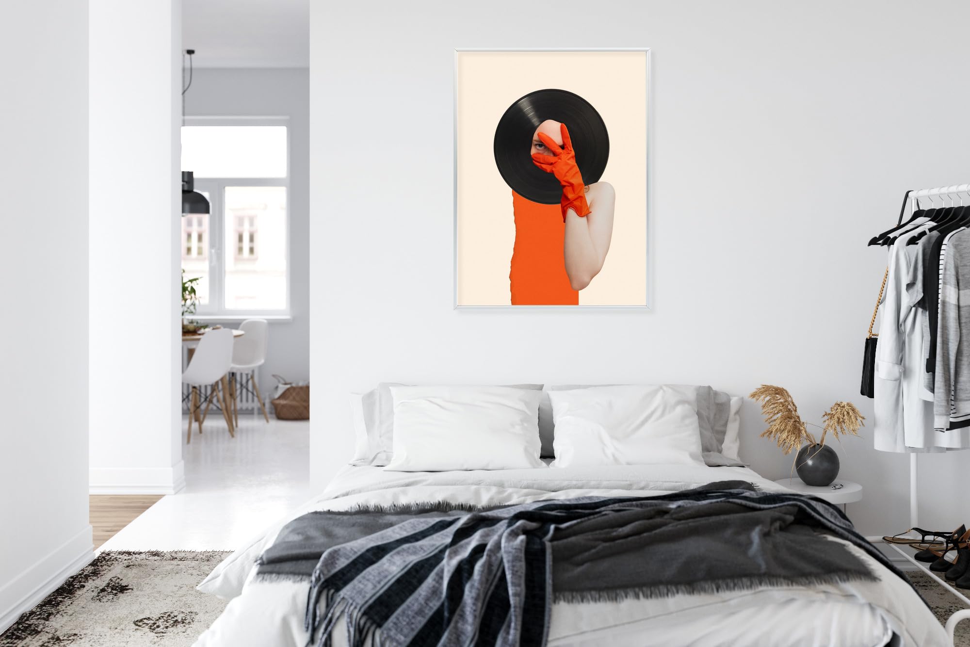 WALLERO Poster Spirito musicale su disco in collage pop art con Cornice in Alluminio Argentata – Decorazione Moderna da Parete e Stampa Artistica | Decorazione per Soggiorno, Camera da Letto 30x40