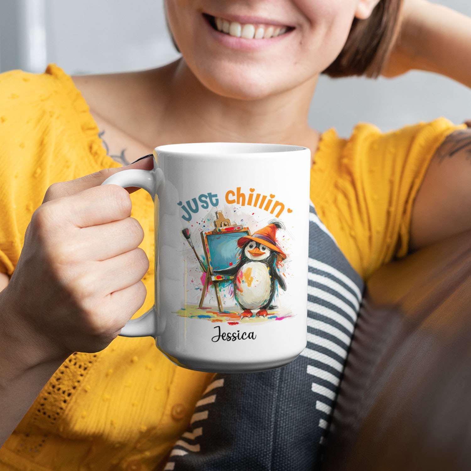 Personalized Penguin Mug - Custom Name Ceramic Cup 11oz/15oz, Holiday Coffee Mug Gift - View #7