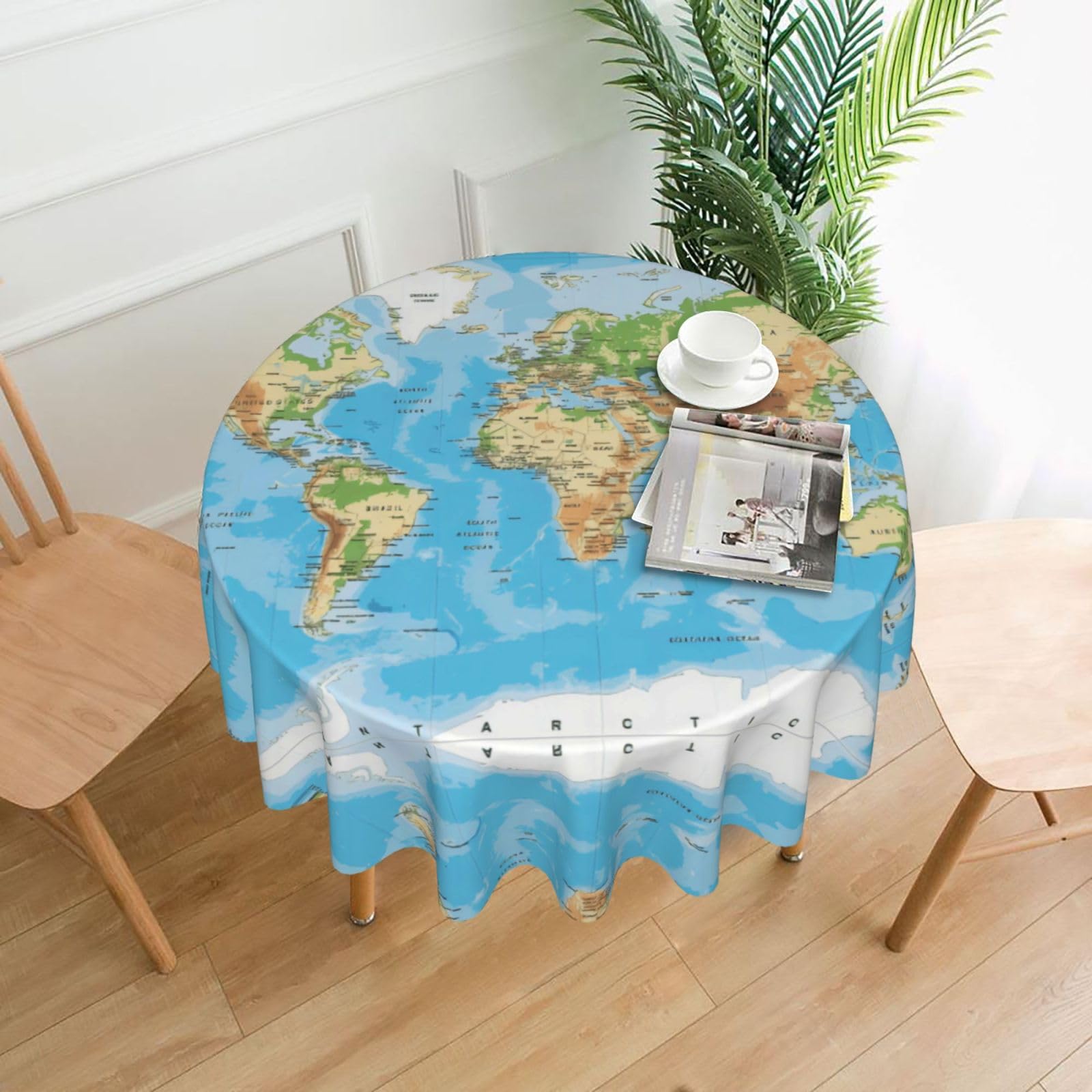 hhxvcv World Map Round Tablecloth – Dining Table Cover