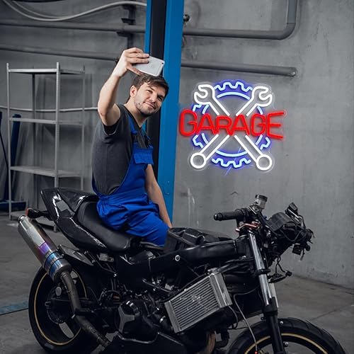 Miniatura 6 de Letrero de neón de garaje, llave de engranaje, letrero de luz LED para decoración de pared, luz de neón de motor de verificación USB para reparación