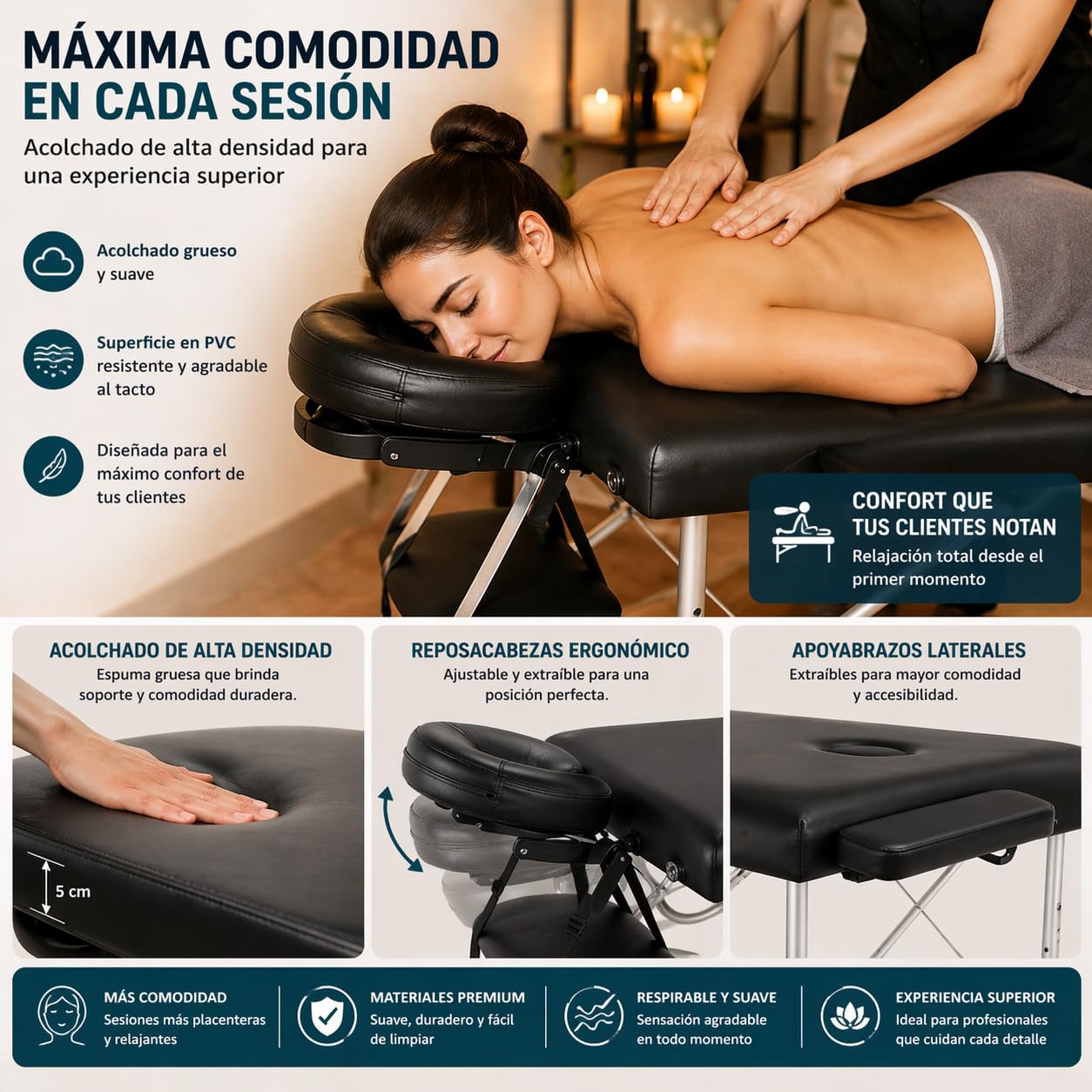 Sloan Camilla de Masaje Profesional de Aluminio – Plegable y Portátil – Altura Ajustable – Tapizado Resistente al Agua y Aceites – para Fisioterapia, Estética y Rehabilitación