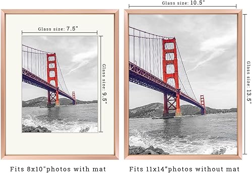 Vista 111 de Frametory - Colección de marcos de metal para fotos, marco de aluminio para fotos con alfombrilla de color marfil y cristal real Dorado