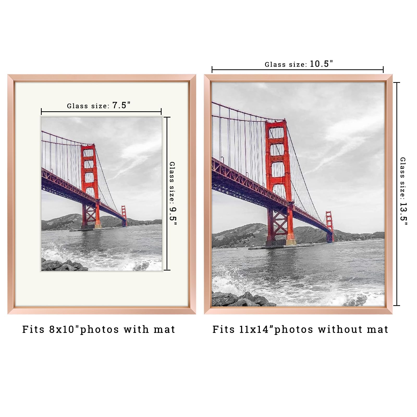 Frametory, 11x14 Picture Frame Display 8x10 or 11x14 Without Mat for Wall Mounting Aluminum Photo Frame (Rose Gold, Pack of 1) - Image 3