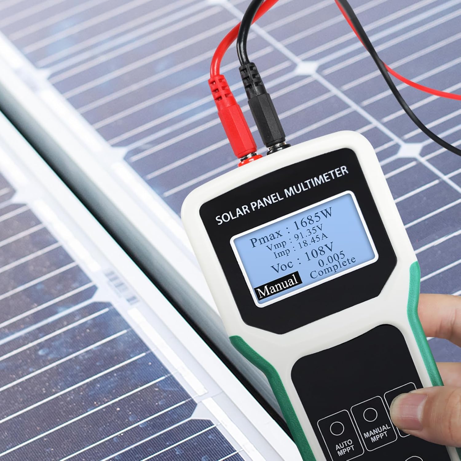 1800W Solar Panel Tester & Power Meter Measuring Range (5~1800W, 20~120V, 0~60A) MPPT Photovoltaic Solar Panel Multimeter for PV Systems, Troubleshooting and Open Circuit Voltage