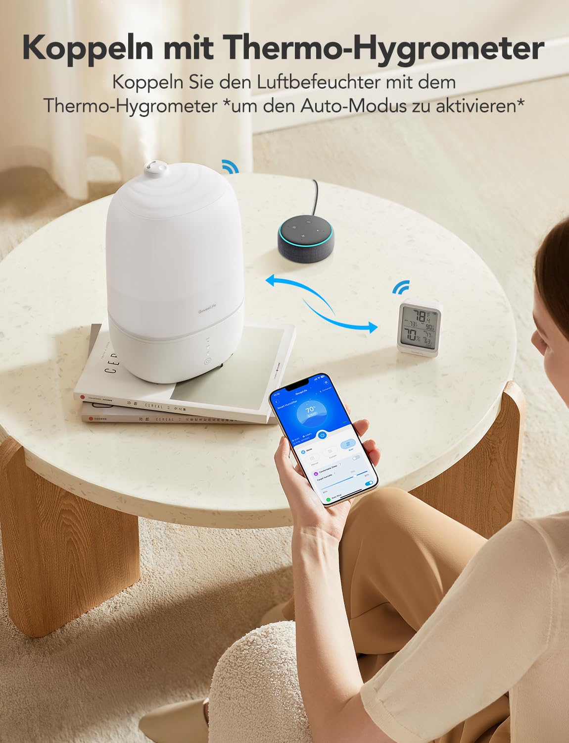 GoveeLife Smart Luftbefeuchter 3L Top-Fill Ultraschall mit Aroma Diffusor & Nachlicht 25H 24dB Leise
