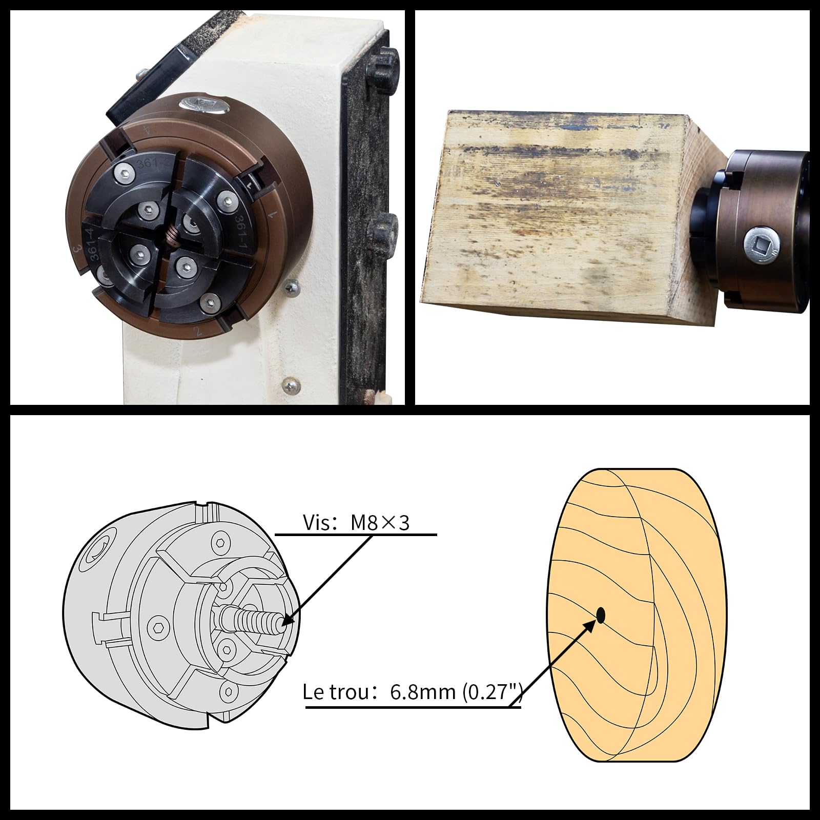 Mandrin de tour à bois,100mm 4 Mâchoires mandrin de tour centrage automatique M33 Avec adaptateur M18