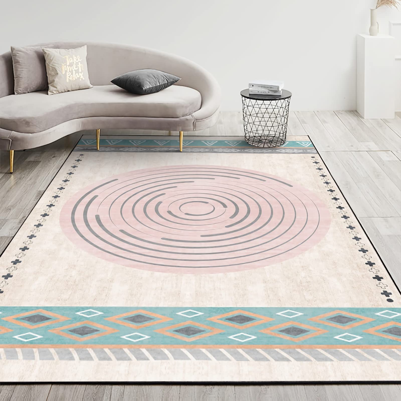 Tapis Tapis Chambre ado Garcon décoration Chambre Fille Tapis antidérapant de Style géométrique Moderne Rose Bleu Jaune Tapis Salon 60x120cm