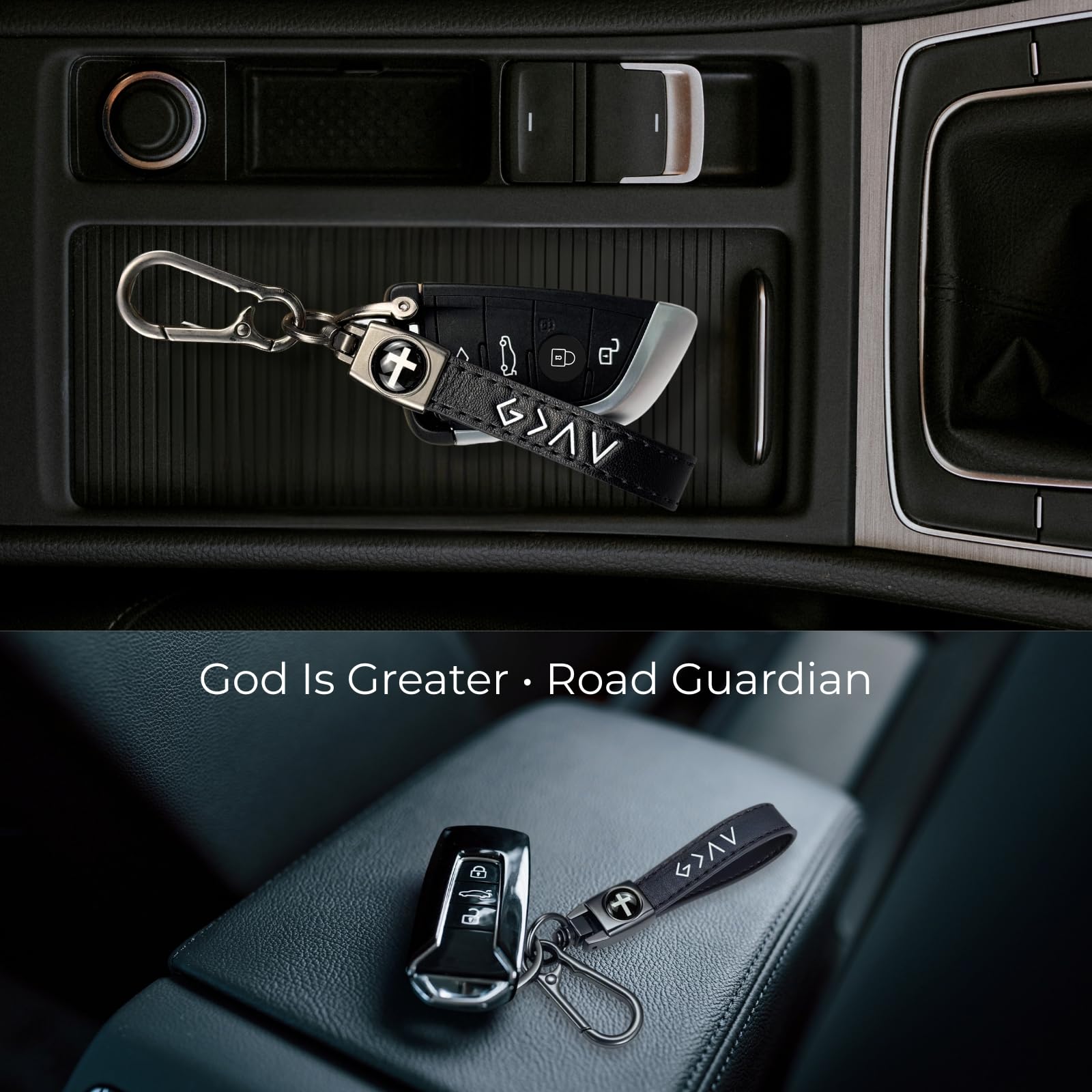 Christian Cross Leather Keychain, God Is Greater Than the Highs and Lows, Baptism Confirmation Graduation Gifts
