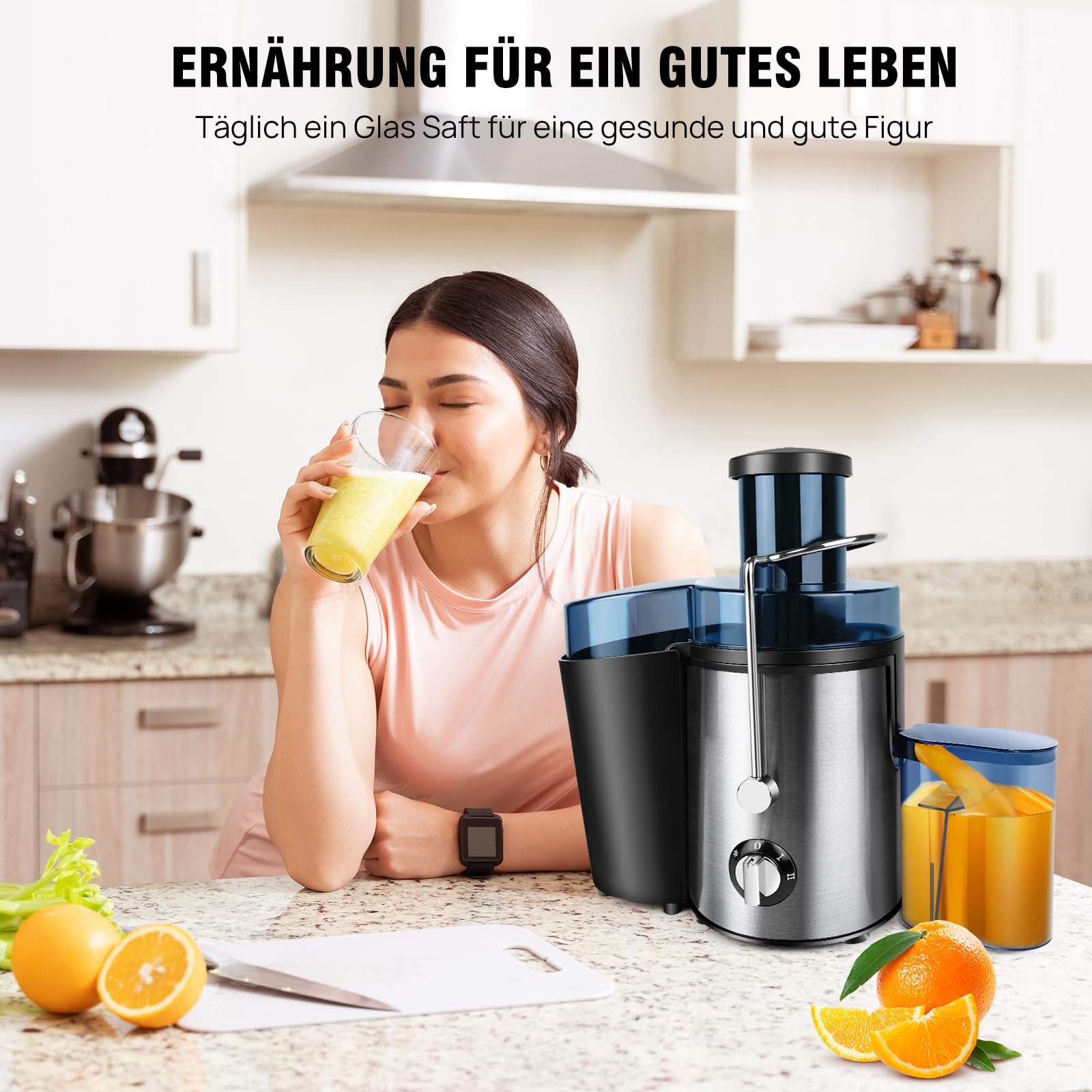 400W Entsafter, 500ml Große Saftauslauf mit Einfüllschacht, Leise und Easy-Clean, BPA-Frei für Obst und Gemüse, Silber