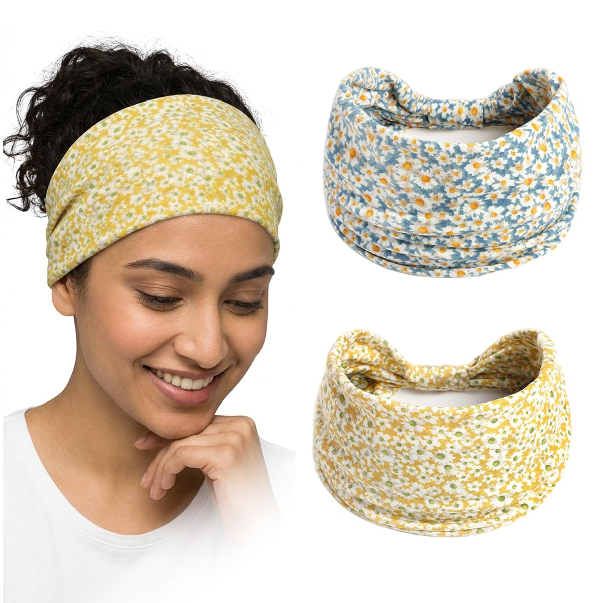 MAYCREATE® 2Pcs Wide Cloth Hair Bands Headband for Women Fashion Daisy Pattern Pre-Tie Head Band for Daily Yoga Sport-image-46