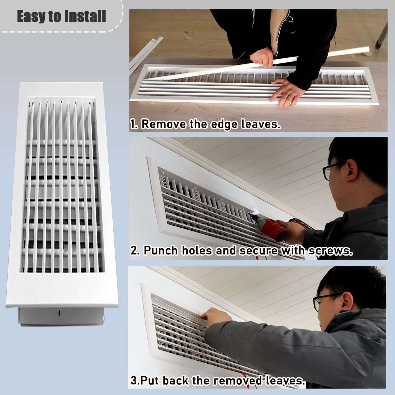 Cubierta de persianas de aluminio con ventilación, 15 20 25 30 35 40 45 50 60 cm cubierta de rejilla cuadrada con palas ajustables (400 x 400 mm)(400 x 400 mm (15 3/4 x 15 3/4 in))