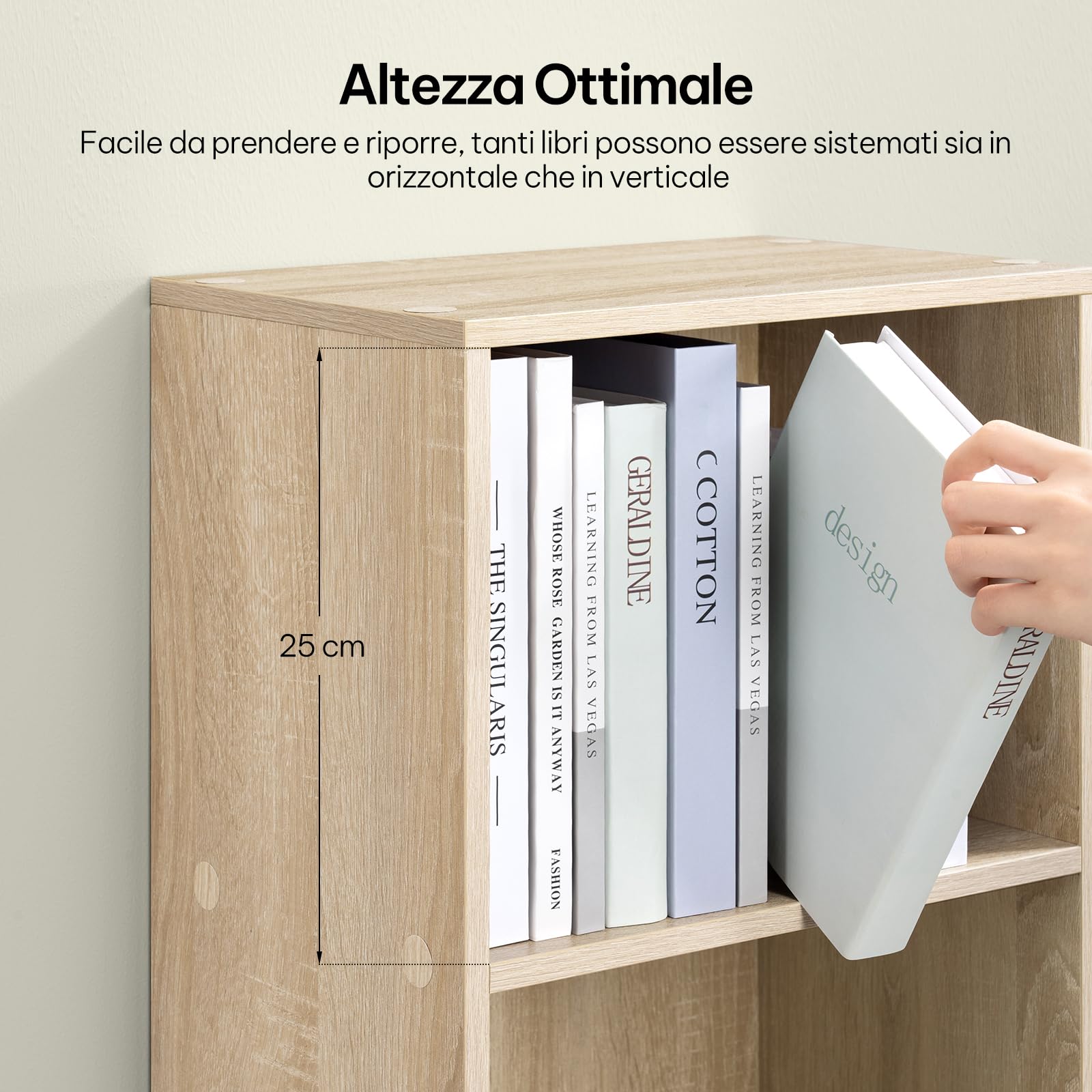 eSituro Libreria Verticale con 3 Scomparti a Giorno e 1 Armadietto, Scaffale Salvaspazio per Studio, Ufficio, in Truciolare e MDF, Legno Chiaro, 34x24x106 cm