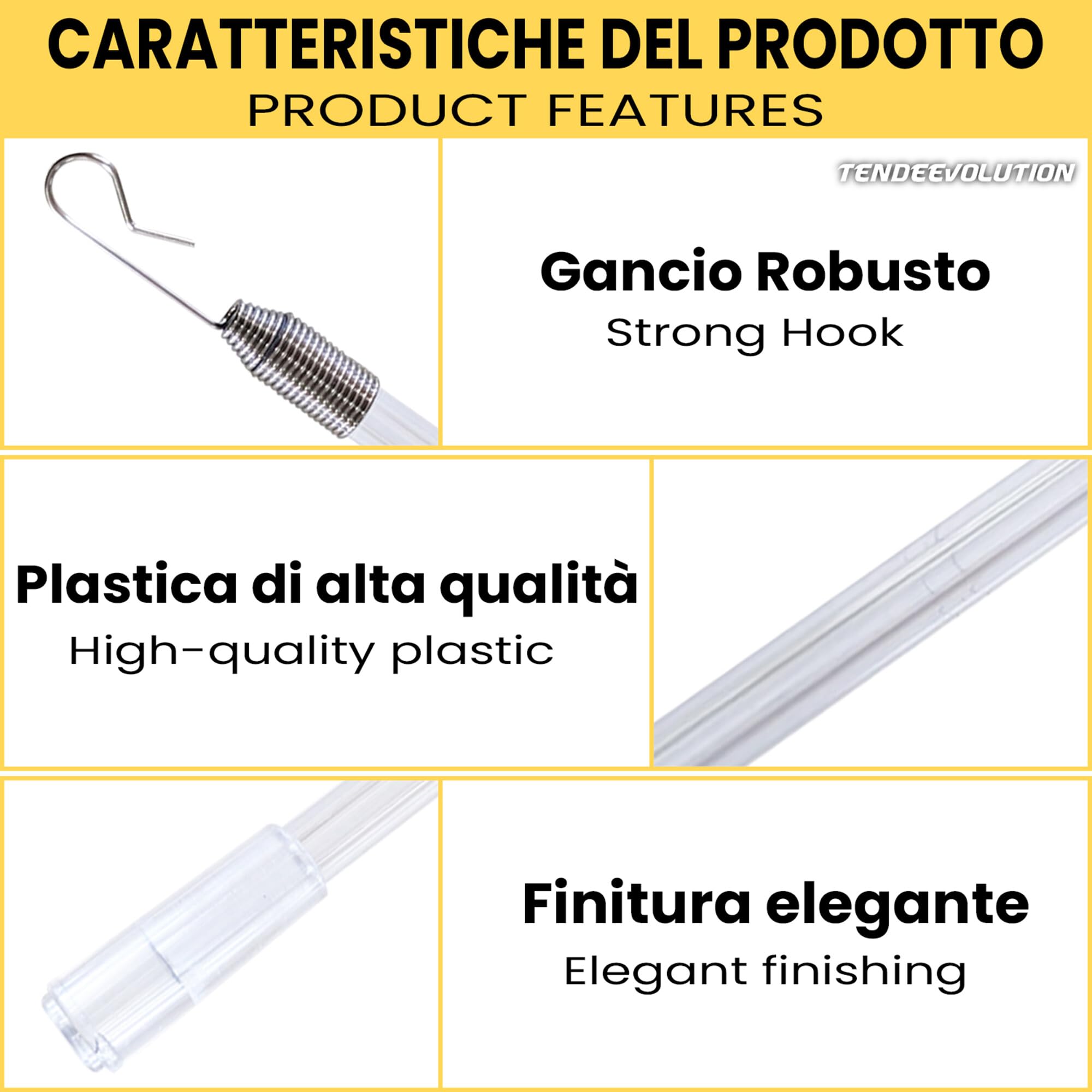 TENDEEVOLUTION Asta Tiratenda Plexiglas 125 cm Bastone Apritenda Rigido Accessori Tende Interno