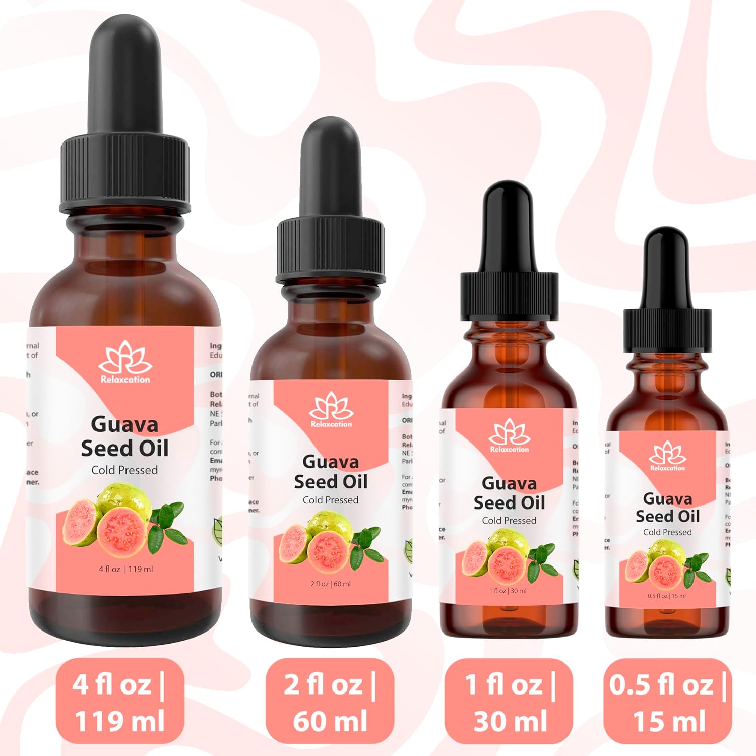 Relaxcation Guava Seed Oil | Cold Pressed Natural Oil for Face, Hair, Nails | Lightweight Botanical | Skin & Body Oil | Vegan | Glass Bottle (2 oz)
