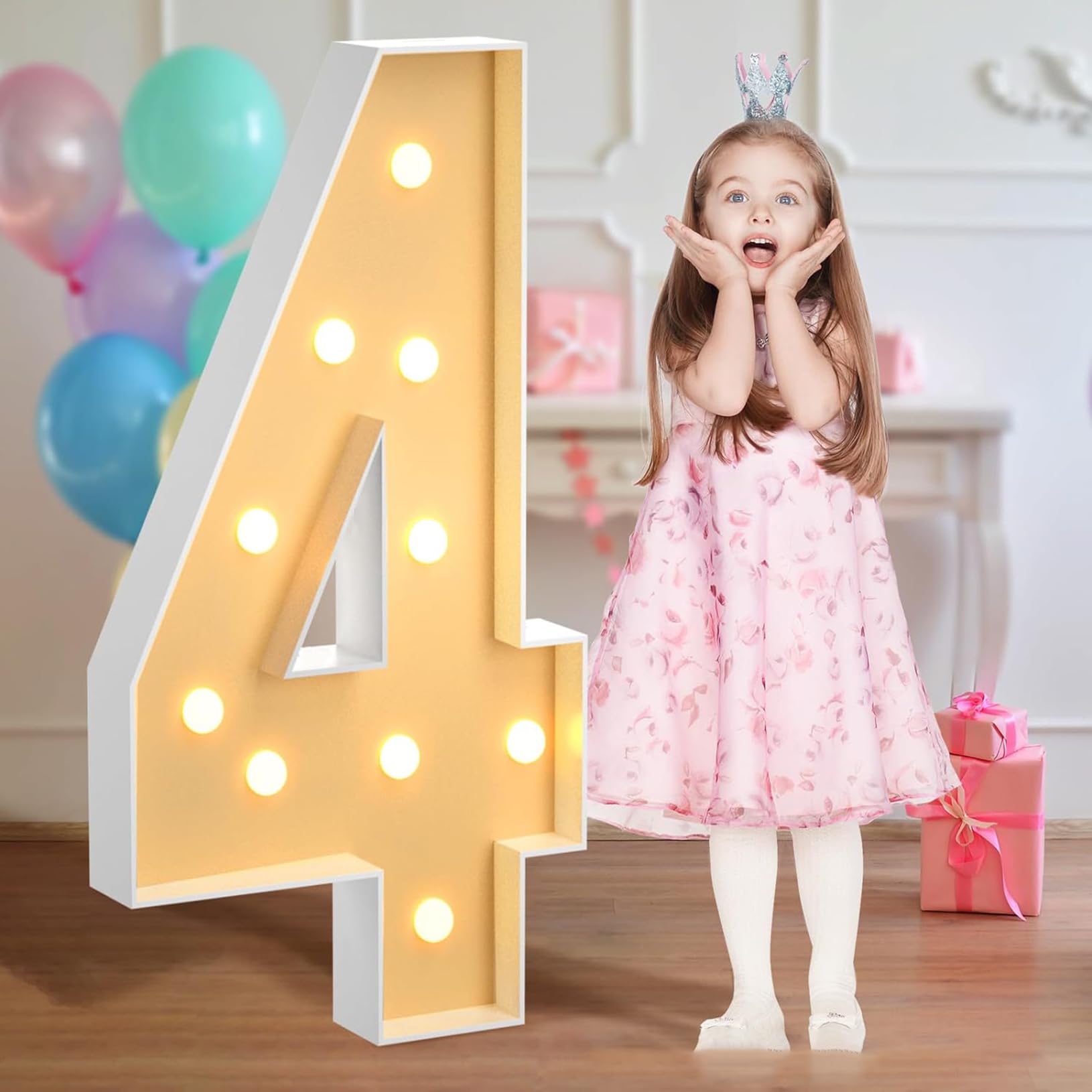 Wedding Marquee Light Up Number 4, LED Numbers Light for Birthday Decor Marquee Numbers Pre-Cut Frame Mosaic Numbers for Anniversary Party DIY Deco, 100cm/3FT