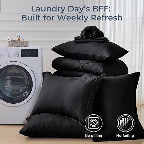 Miniatura 7 de HEVUMYI - Juego de edredón tamaño king, 7 piezas, todas las estaciones, juego ultrasuave con edredón, sábana encimera, sábana bajera, fundas de