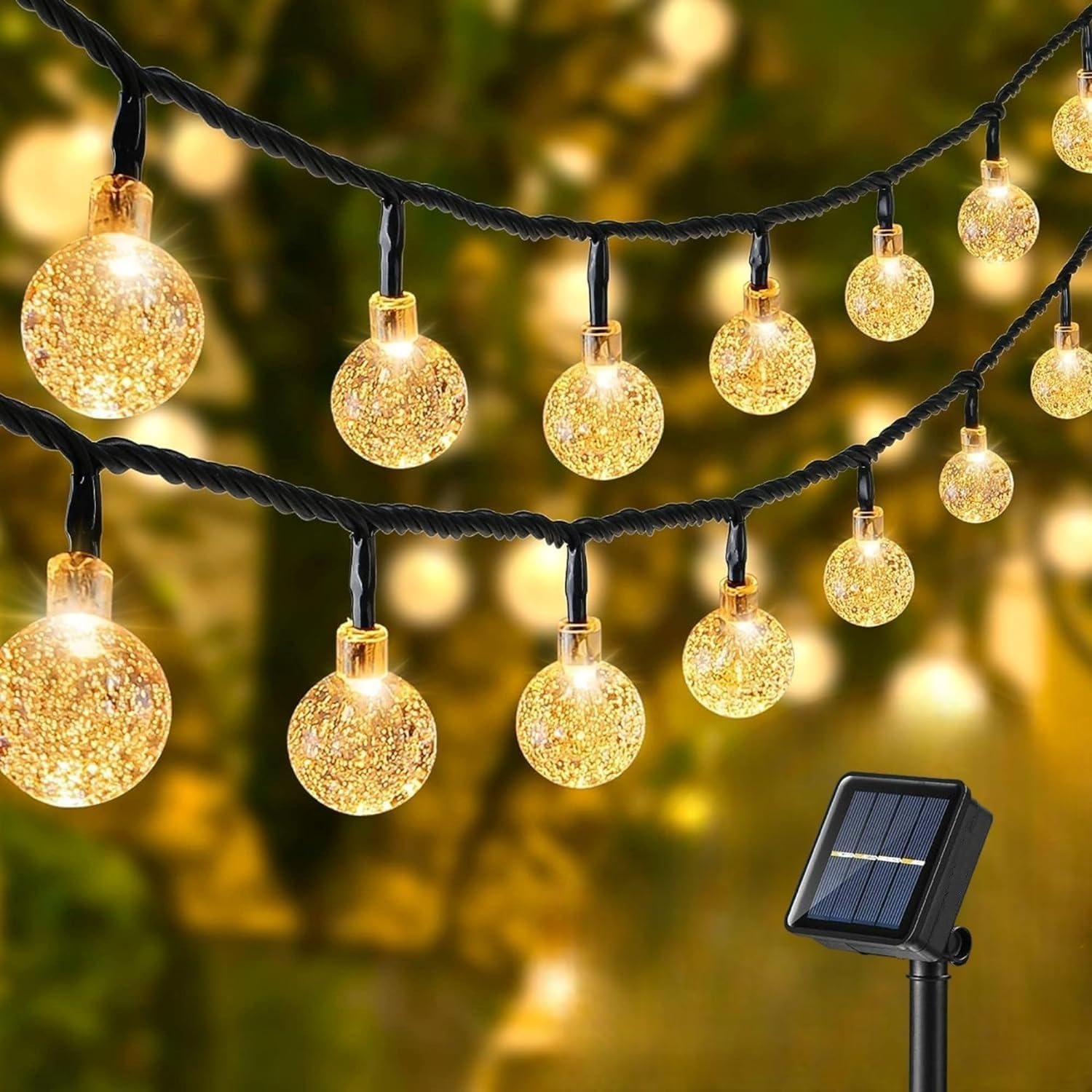 CBK Solar Crystal Lights Bulbs Outdoor 45 LED 33FT Crystal Globe Lights with 8 Lighting Modes, Waterproof Solar Powered Led String Light for Patio Garden Yard Porch Diwali Party Décor (Yellow)-image-21