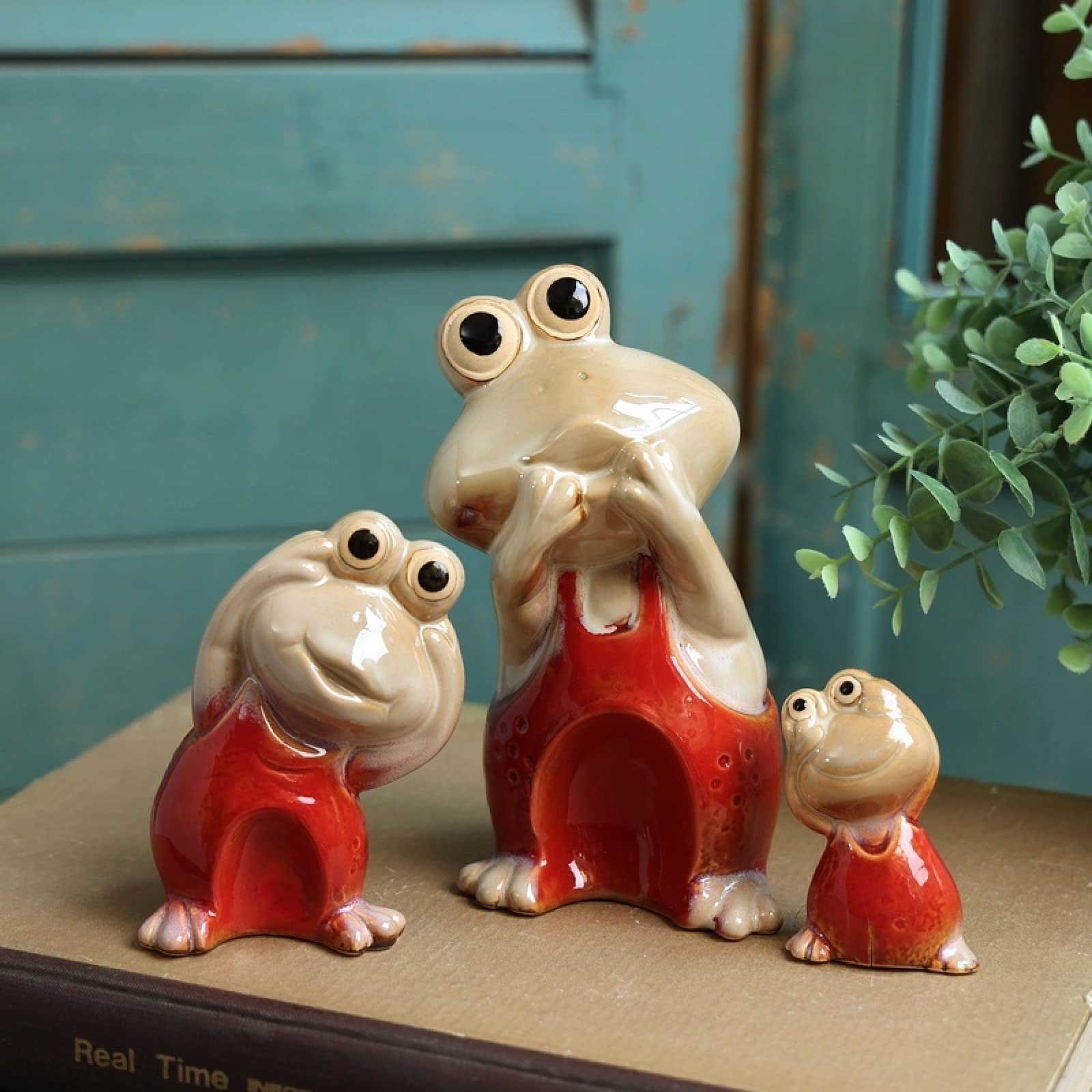Dytartzx Red Handcrafted Ceramic Frog Artificial Sculpture Home Decor Arts Gift Desktop Statue Ornament(3 Pieces)