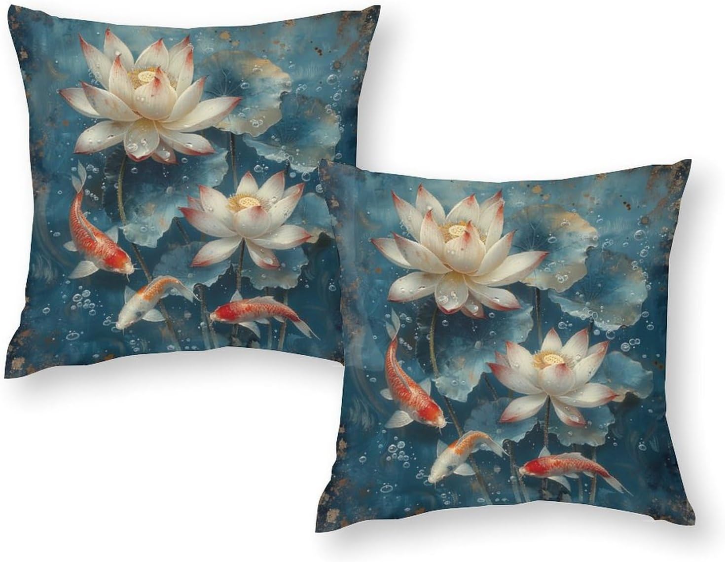 2 Packs Vintage Floral Pond Throw Pillow Covers for Living Room, Fantasy Fish Botanical Pillow Covers Cushion Case for Couch Sofa Bed, 20x20 inch