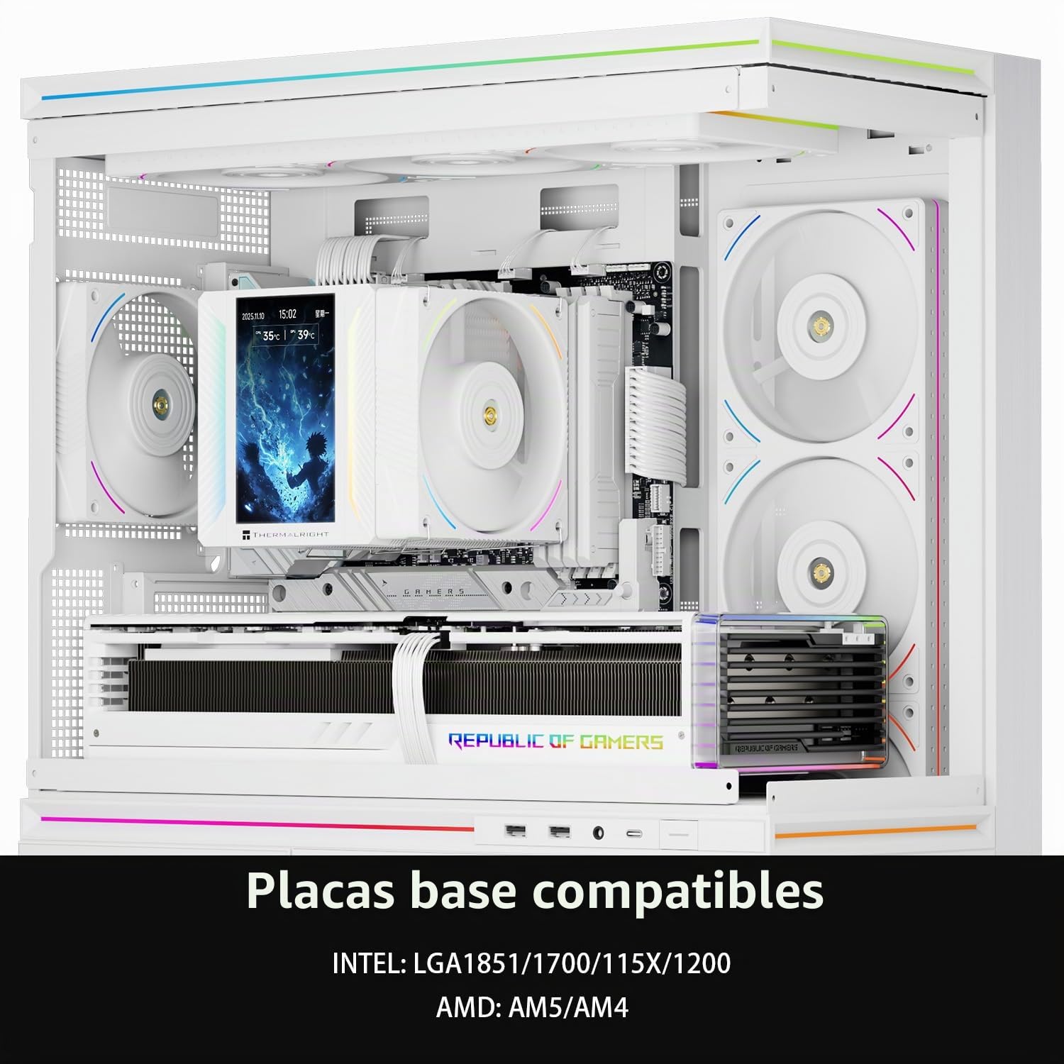 Thermalright Peerless Assassin 120 Vision MAX ARGB White CPU Cooler, PC Heatsink, pantalla magnética de 5" con resolución 480x854, para AM4/AM5 e Intel LGA1700 / 1851